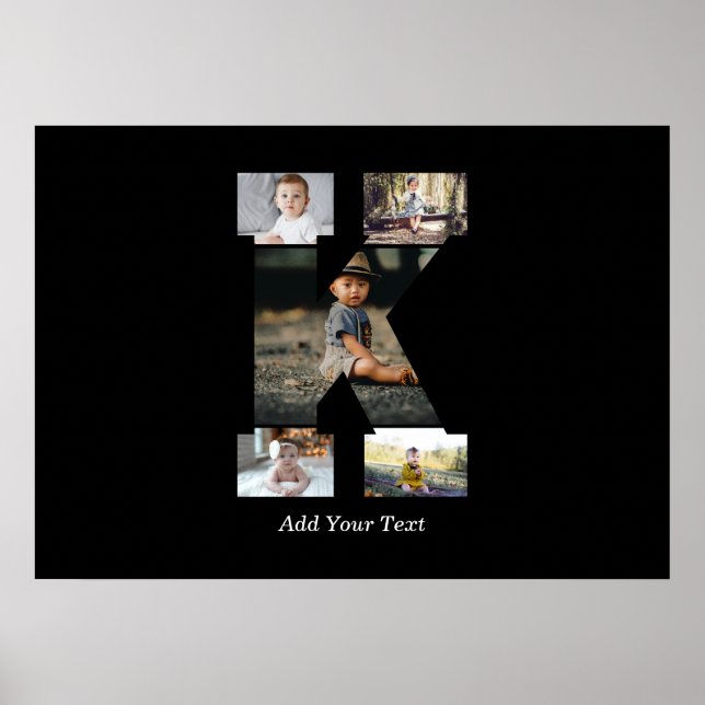 Affiche Lettre noire et blanche K - Collage photo (Devant)