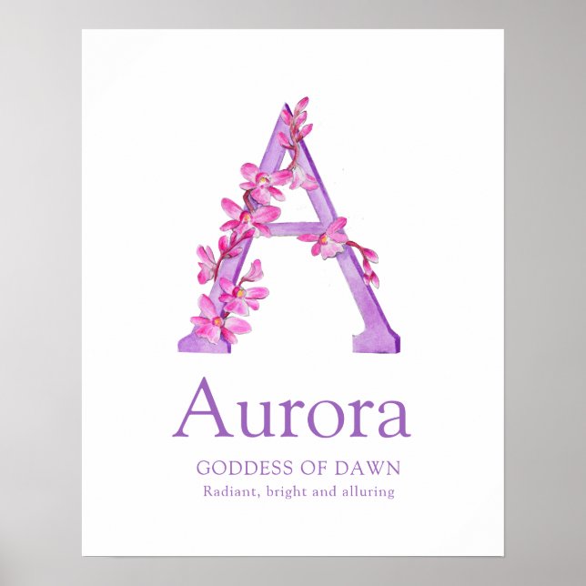 Affiche Lettre orchidée A Aurora nom personnalisé signifia (Devant)