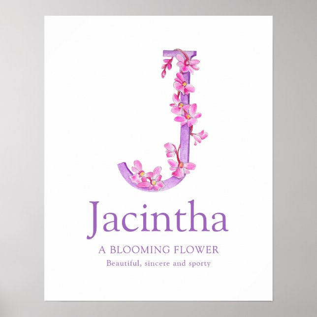 Affiche Lettre orchidée J Jacintha nom personnalisé signif (Devant)