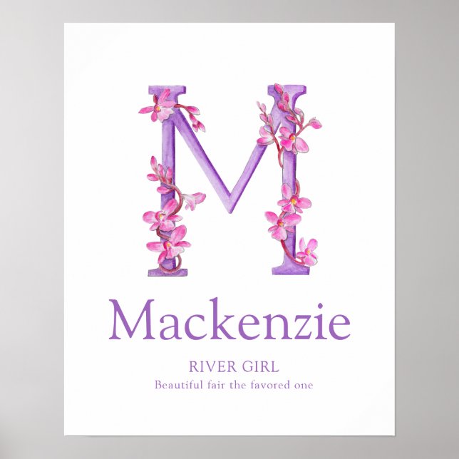 Affiche Lettre orchidée M Nom personnalisé Mackenzie (Devant)