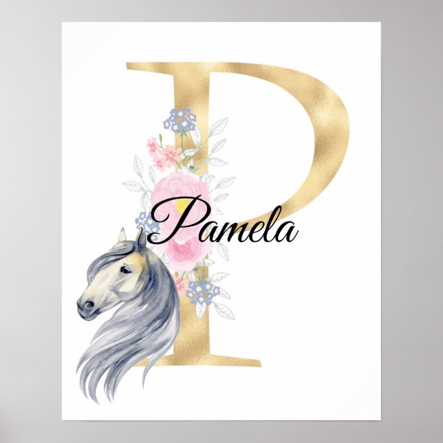 Affiche Lettre P monogramme de nom personnalisé avec cheva (Devant)