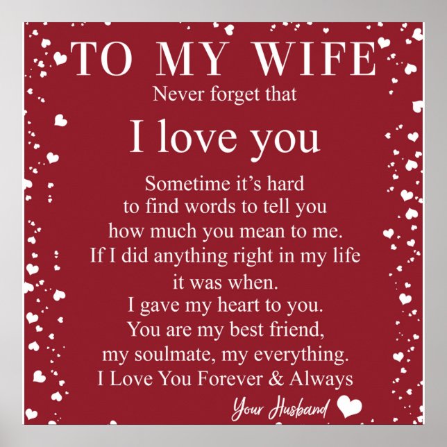 Affiche Lettre personnalisée à ma femme, Couple Valentine (Devant)