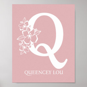 Affiche Lettre Q Floral Monogramme Nom Nursery Moderne