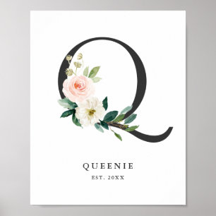 Affiche Lettre Q Monogramme Peach Florals Peach Nursery