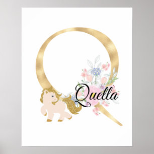 Affiche Lettre Q monogramme personnalisé avec poney