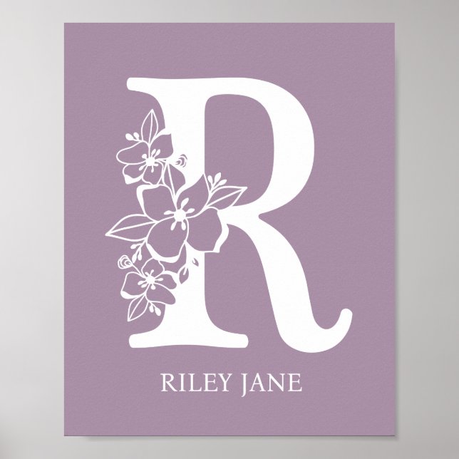 Affiche Lettre R Floral Monogramme Nom Pépinière Moderne (Devant)