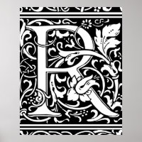 Lettre R Monogramme Art Nouveau Médiéval