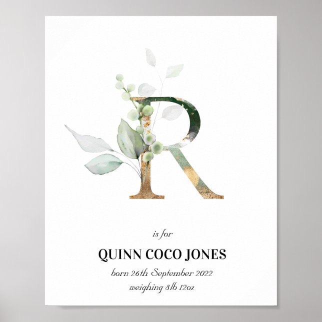 Affiche Lettre R Nouveau bébé Monogramme Naissance Imprime (Devant)