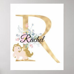 Affiche Lettre R personnalisée monogramme avec poney