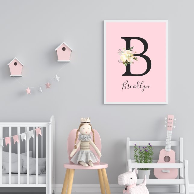 Affiche Lettre rose pâle 'B' Nursert Nom Wall Art (Créateur téléchargé)
