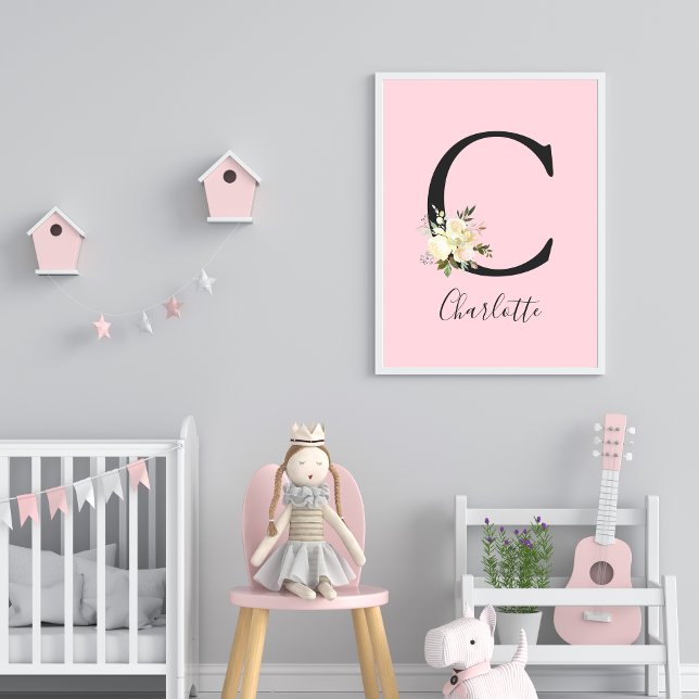 Affiche Lettre rose pâle 'C' Nursert Nom Wall Art (Créateur téléchargé)