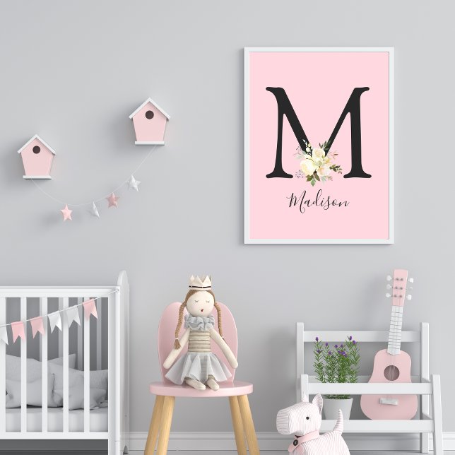 Affiche Lettre rose pâle 'M' Nursert Nom Wall Art (Créateur téléchargé)