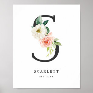 Affiche Lettre S Monogramme Peach Florals Nursery
