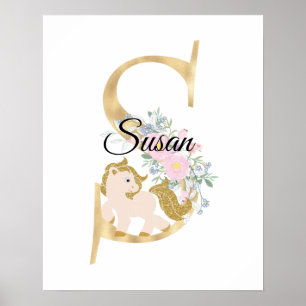 Affiche Lettre S monogramme personnalisé avec poney