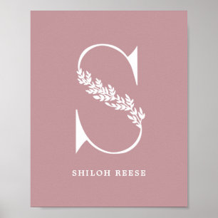 Affiche Lettre S Nom Nursery couleur personnalisée Floral