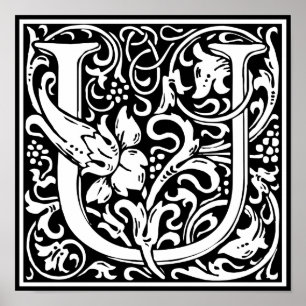 Affiche Lettre U Monogramme médiéval Art Nouveau