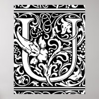 Lettre U Monogramme médiéval Art Nouveau