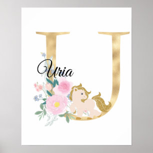Affiche Lettre U nom personnalisé monogramme avec poney