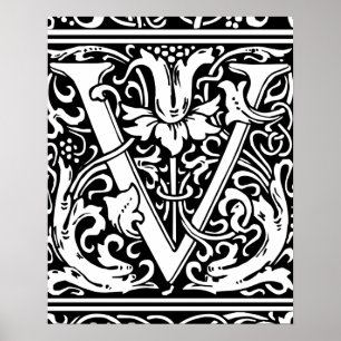 Affiche Lettre V Monogramme Médiéval Vintage Initiale