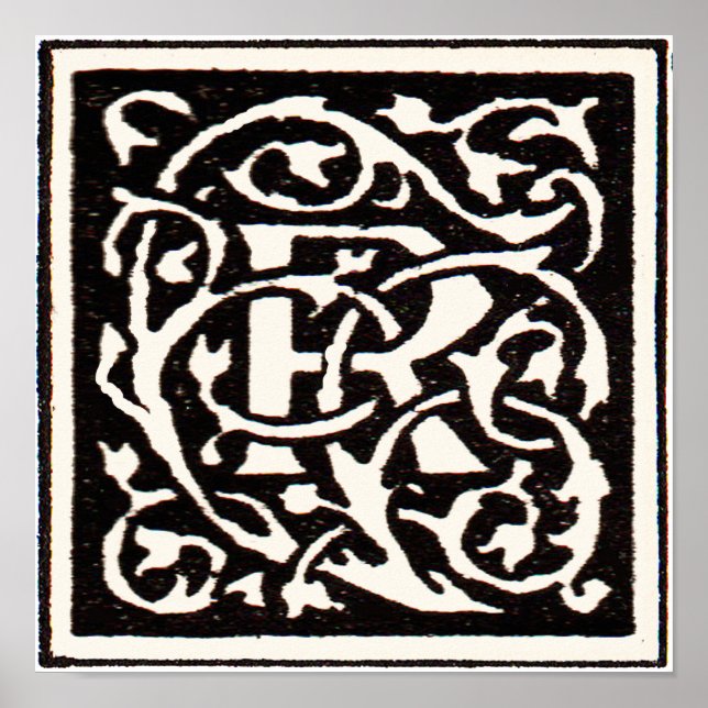 Affiche LETTRE vintage MONogramme R Art Nouveau (Devant)