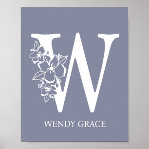 Affiche Lettre W Floral Monogramme Nom Nursery Modern