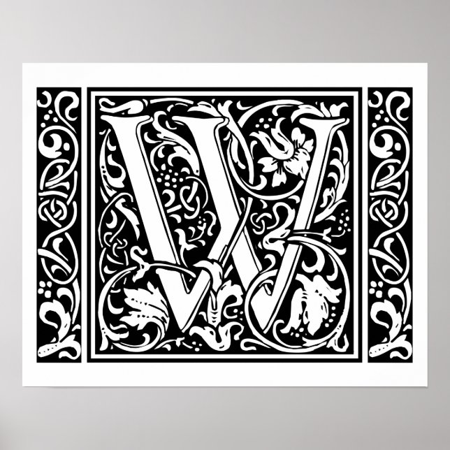 Affiche Lettre W Monogramme médiéval Art Nouveau (Devant)