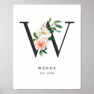 Affiche Lettre W Monogramme Peach Florals Nursery