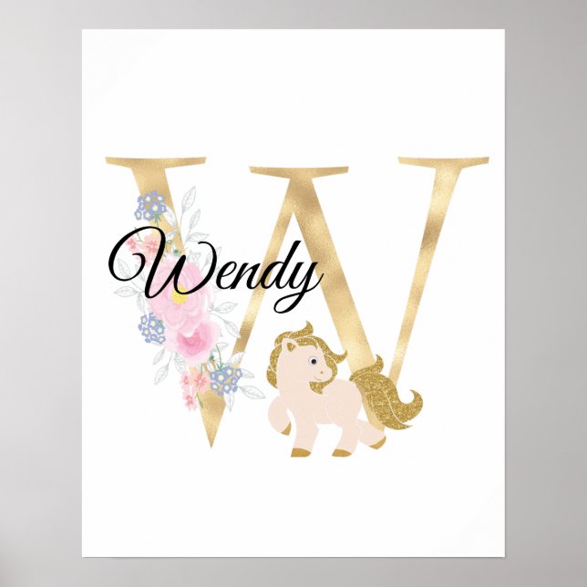 Affiche Lettre W personnalisée monogramme avecpony (Devant)