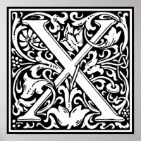 Lettre X Monogramme médiéval Art Nouveau