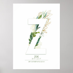 Affiche LETTRE Z MONGRAPHIQUE VERDOYER D'OR Foliage Dreamy
