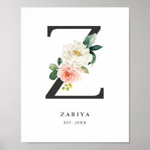 Affiche Lettre Z Monogramme Peach Florals Nursery
