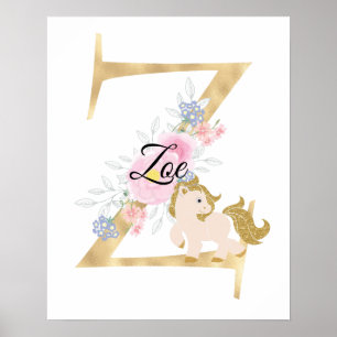 Affiche Lettre Z monogramme personnalisé avec poney