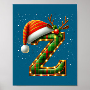 Affiche Lettre Z Noël Plaid Chapeau de Père Noël Monogramm
