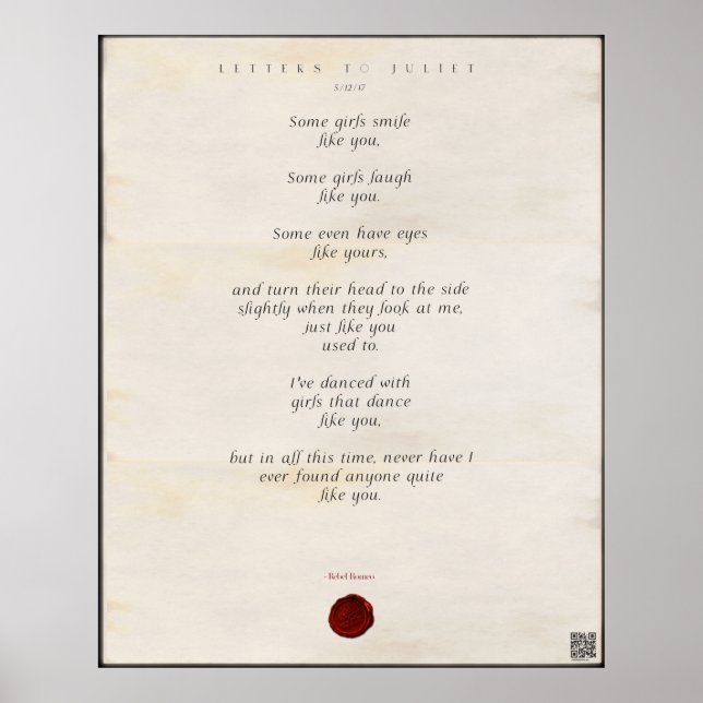 Affiche Lettres à Juliette Imprimé 🌹🗡 44/49 (Devant)