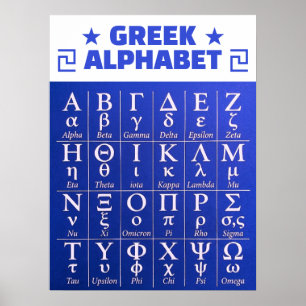 Affiche Lettres ABC en anglais A-Z Alphabet grec bleu