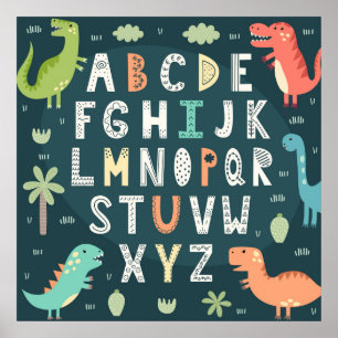 Affiche Lettres alphabétiques Dinosaures mignonnes Enfants