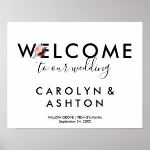 Affiche Lettres de fleurs Mariage de bienvenue Maroon