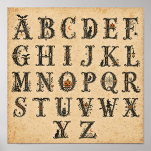 Affiche Lettres de l'alphabet d'Halloween victorien