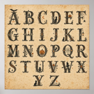 Affiche Lettres de l'alphabet d'Halloween victorien