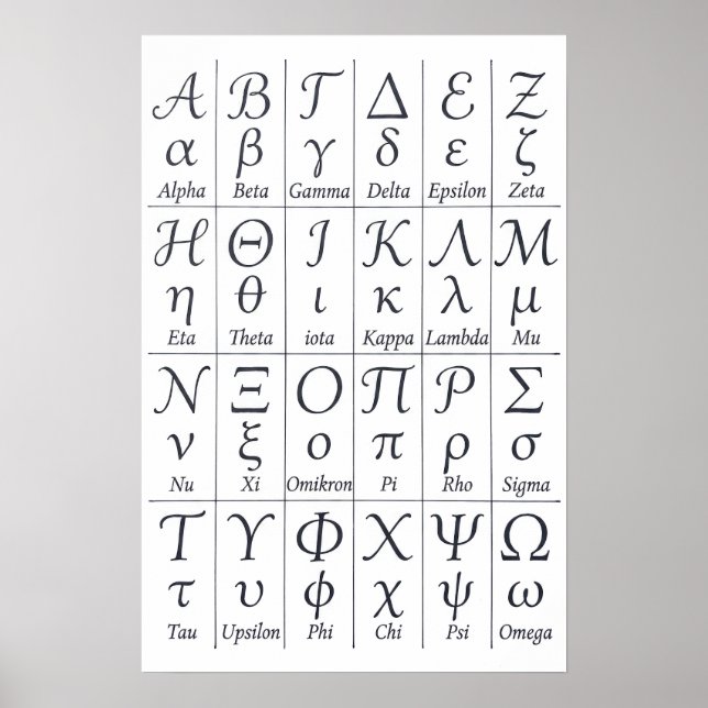 Affiche Lettres de l'alphabet grec manuscrites | Calligrap (Devant)