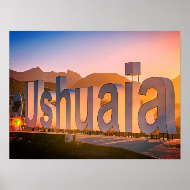 Affiche Lettres Ushuaia sur le paysage côtier (Devant)