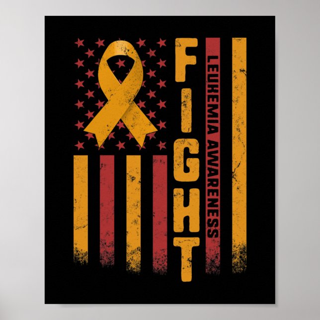 Affiche Leucémie Sensibilisation Orange Ruban Usa Drapeau  (Devant)