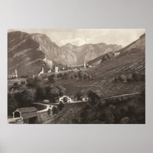 Affiche Leuk / Loèche Switzerland from Antique Print