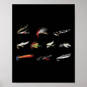 Affiche Leurres de pêche à la mouche vintage en couleur