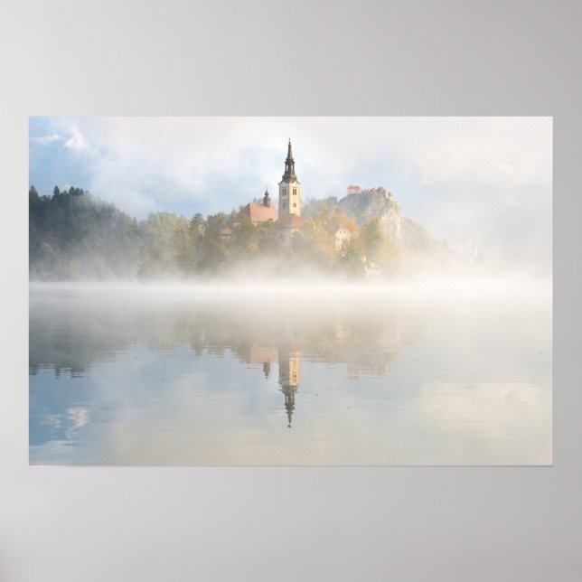 Affiche Levée de soleil de Foggy au lac Bled (Devant)