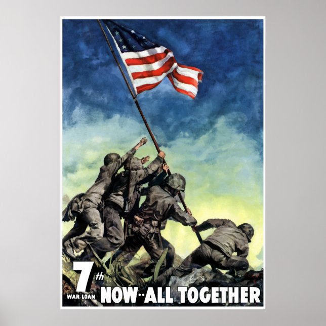 Affiche Levée Du Drapeau Sur Iwo Jima — Frontière (Devant)