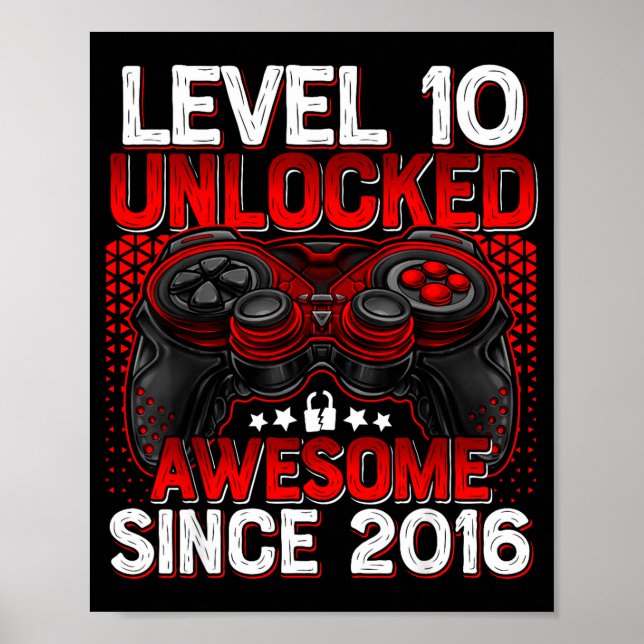Affiche Level 10 Unlocked 10 Year Old Boys 10th Birthday B (Devant)