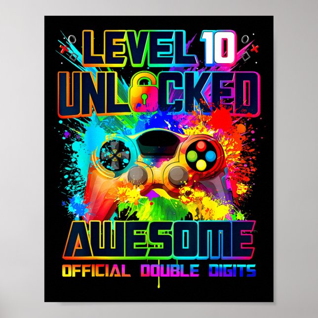 Affiche Level 10 Unlocked Awesome Gaming Birthday Boy 10th (Devant)
