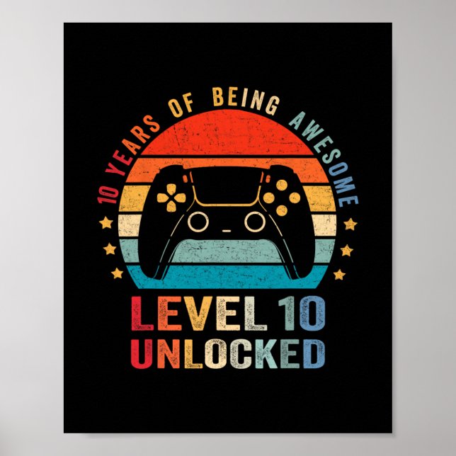 Affiche Level 10 Unlocked Shirt Funny Video Gamer 10th Bir (Devant)