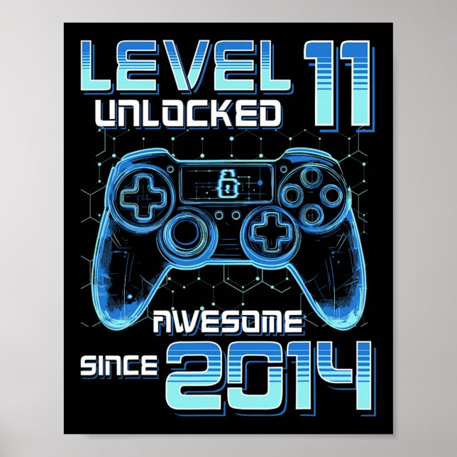 Affiche Level 11 Unlocked Video Game Party 11th Birthday G (Devant)